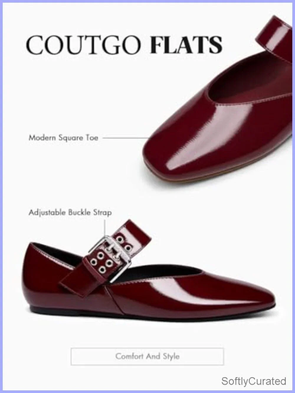 Mary Jane Ballet Flats Faux Leather Square Toe Buckle Women's